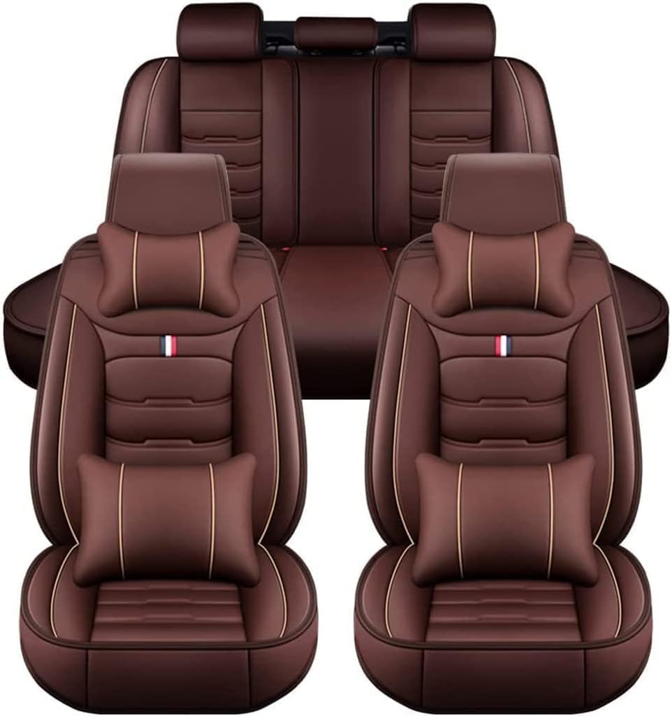 Pokrowce na siedzenia samochodowe do Hyundai Kona Hybrid/Kona Electric/Kona N SUV 2018-2023, Przód I Tył Wodoodporne Skórzane Pokrowce Na Siedzenia Ochronne Poduszki ,Brown
