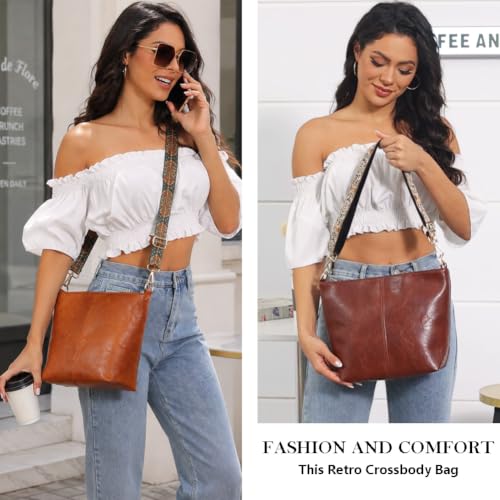 Image of Hobo Bags Vegan Leather Crossbody Bag Guitar Strap Shoulder Purses with Zipper Handbags for Women