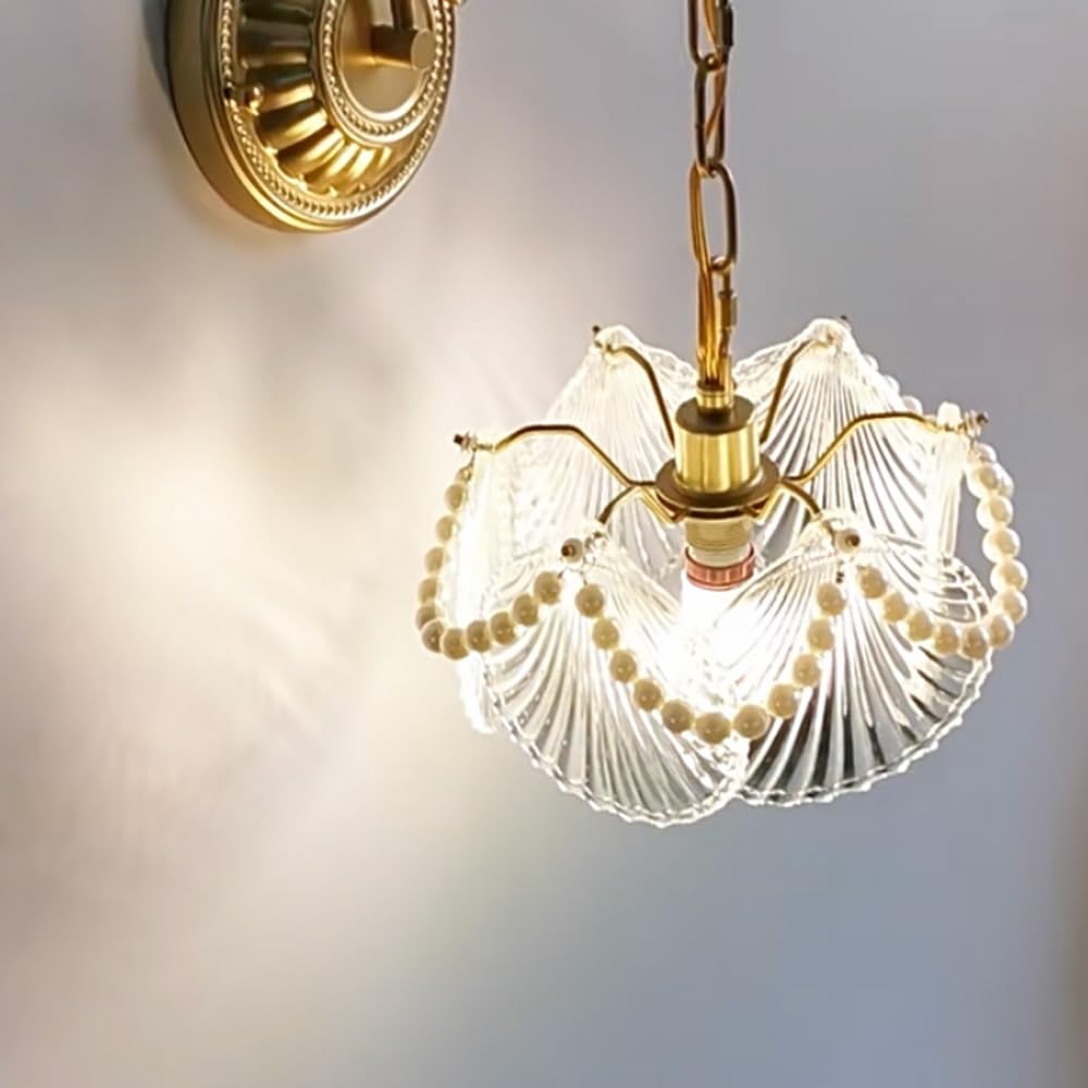 Wisząca Lampa Ścienna W Nowoczesnym Stylu Retro, Dekoracja Wnętrz, Kinkiet, Oprawa Świetlna, Wykwintny Klosz Szklany, Metalowa Lampa Ścienna E14 Z Połowy Wieku, Wykończe,Bwith pearls