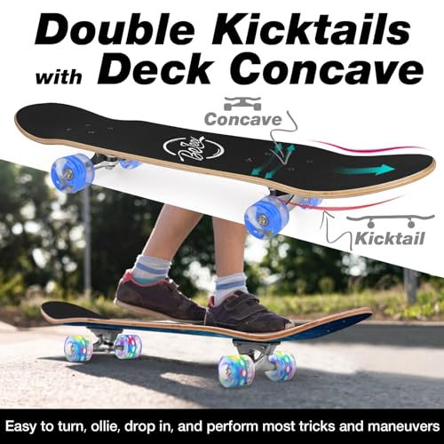 Image of BELEEV Skateboards for Beginners, 31 x 8 inch Complete Skateboard for Kids Teens Adults, 7 Layer Canadian Maple Double Kick Deck Concave Cruiser Trick Skateboard with Multifunction Skate T-Tool