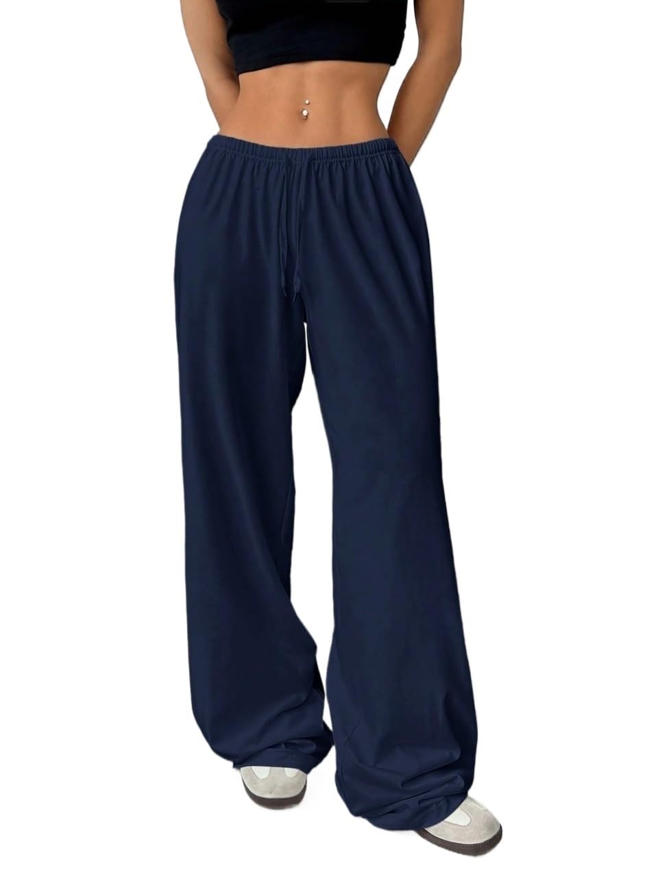 Womens Fall Elastic Waist Soft Knit Pants Trousers Blue