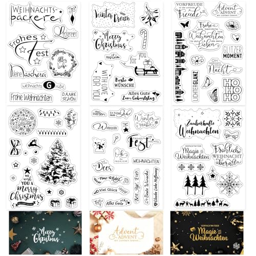 ROEOWENE 6pcs Sellos Silicona Navidad Transparente Sellos Scrapbooking Navideños Clear Stamps Sello Feliz Navidad para Hacer Tarjetas Decoración Manualidades,álbumes de Recortes