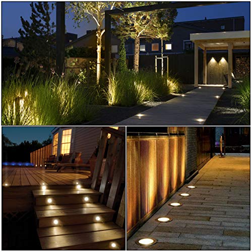 Landscape Lighting LED Well Lights with Connectors 6W Ground Lights IP67 Waterproof Warm White 12V-24V Low Voltage for Driveway, Deck, Step, Garden Outdoor Lighting(8Pack with Connectors)