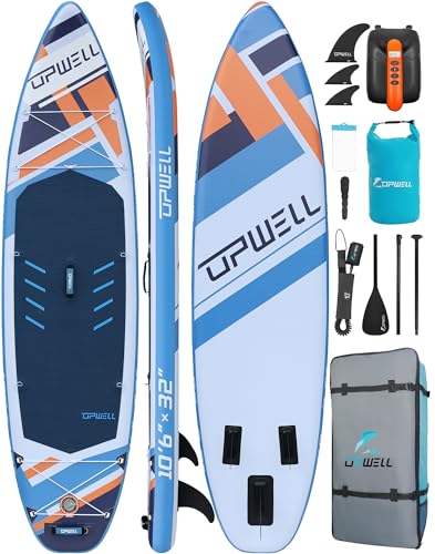 UPWELL Inflatable Stand Up Paddle Board, Premium SUP Paddle Boards for Adults, 10’6” Blow up Paddle Boards 6” Thick, Cerulean
