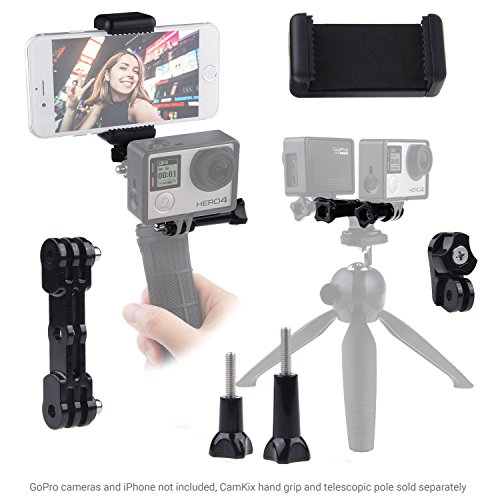 Stabilisierender Handgriff kompatibel mit GoPro Hero / DJI Osmo Action - Dual-Armatur, Stativadapter und Universal-Handy-Halterung - Videos mit