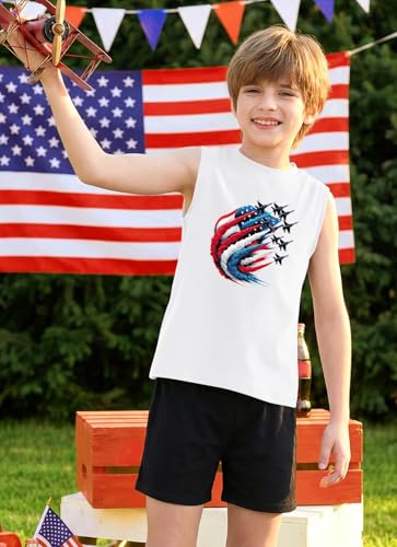 Image of Boys 4th of July Patriotic Sleeveless Tee American Flag Tank Top 6-14 Years