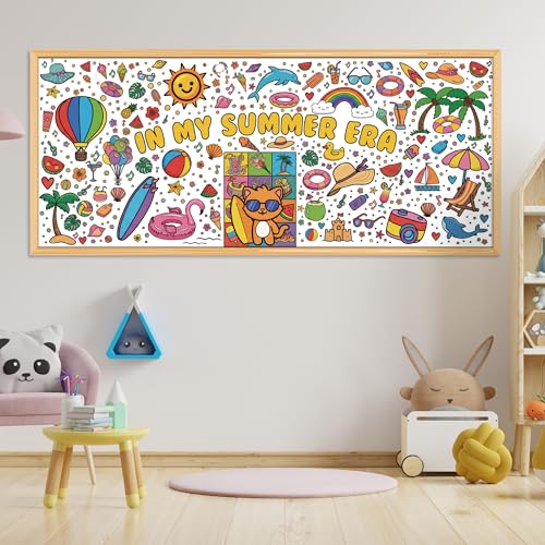 Image of OHOME Summer Giant Coloring Poster /Tablecloth - Summer Toys | 30 x 72 Inches Jumbo Coloring Banner - Kids Crafts Activities Games Decor Party Favors Birthday Decorations for Classroom School