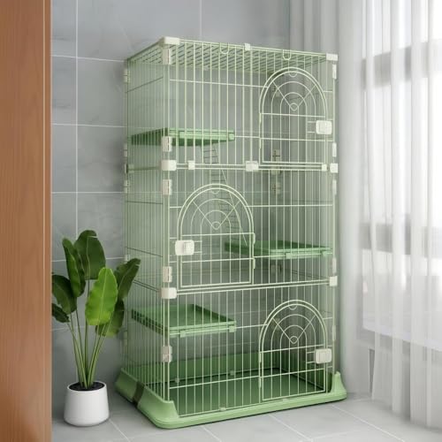 Emidor 折りたたみキャットケージ ドア付き 3/4段仕様 多頭飼い対応 頑丈設計 おしゃれ 家庭/店舗用 コンパクト収納 組み立て簡単 ペットケージ (グリーン,XL)