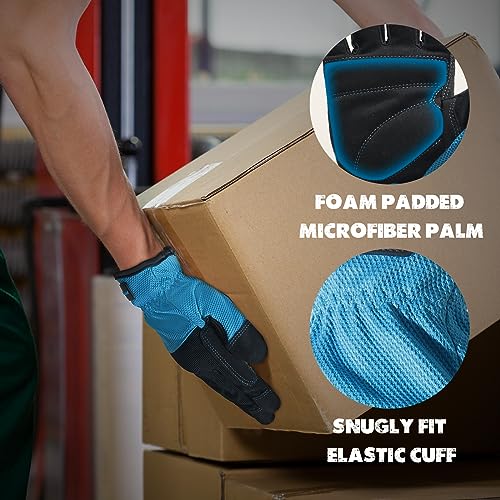 Image of HANDLANDY Mens Work Gloves, Flexible Utility Working Gloves, Touch Screen Outdoor Yard Gloves (Black-blue, Large (Pack of 1))