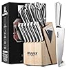 Huusk Kitchen Knife Block Set – 14 Pieces Kitchen Knife Set with Built-in Sharpener, Stainless Steel Knife Set with Ergonomic Handle, Professional Knives Set for Kitchen, Home Essential Gifts