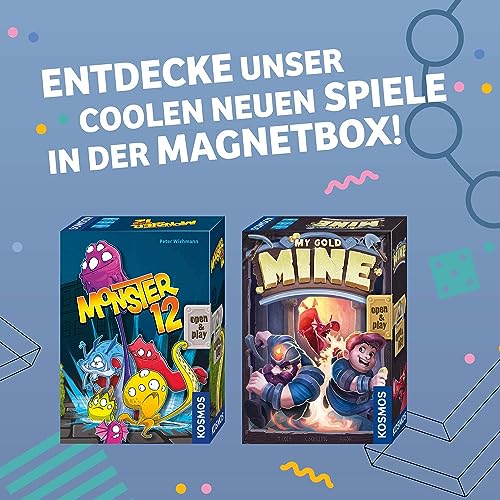 KOSMOS 680688 Monster 12, lustiges Würfelspiel, für 2-5 Personen ab 7 Jahren, in praktischer Open & Play Magnet-Box, Reise-Spiel, kleines Geschenk für Kinder und Erwachsene, Partyspiel