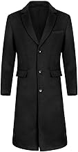 Allthemen Mens Long Winter Coat Wool Slim Fit Outerwear Lapel Collar Trench Coat Business Elegant Coats
