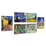 Alonline Art - Starry Night Field Rhone Cafe Church Set 6 by Vincent Van Gogh | framed stretched canvas on a ready to hang frame - 100% cotton - gallery wrapped | 16'x12' - 41x30cm | Set of 6 Lot |