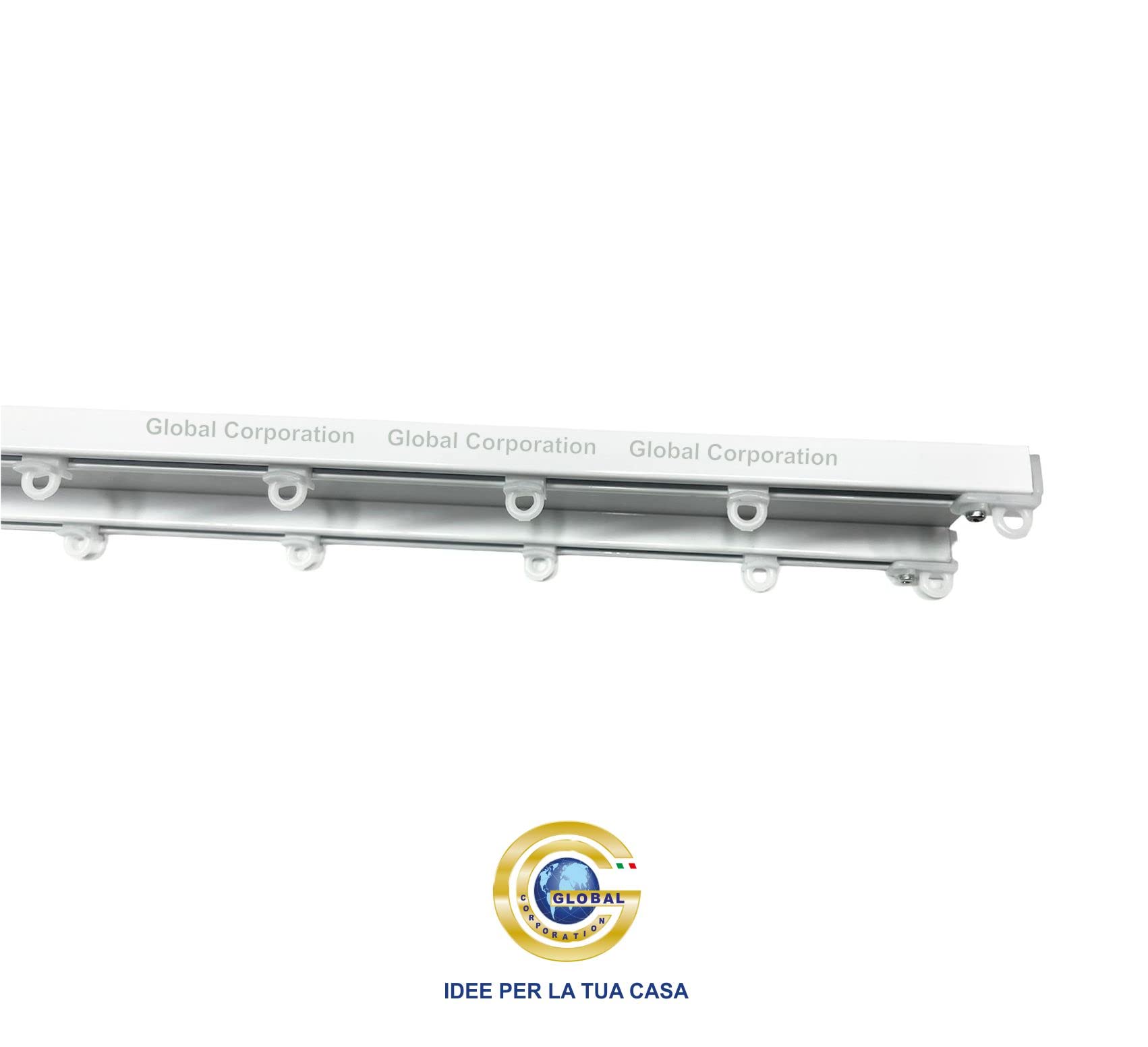 GLOBALCORPORATION Binario per tende a soffitto doppio in alluminio bianco con scorrevoli da interno sopratende arricciate a 2 canali bastone per tenda su misura moderni scorrimento (240 centimetri)