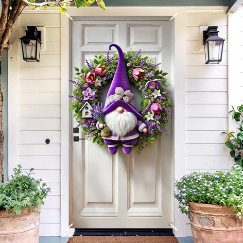 Image of Purple Spring Gnome Door Cover 35x71in Lavender Floral