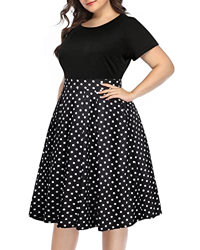 Pinup Fashion Plus Size Work Dress-Church Business Casual Short Sleeve A-Line Dress with Pockets2