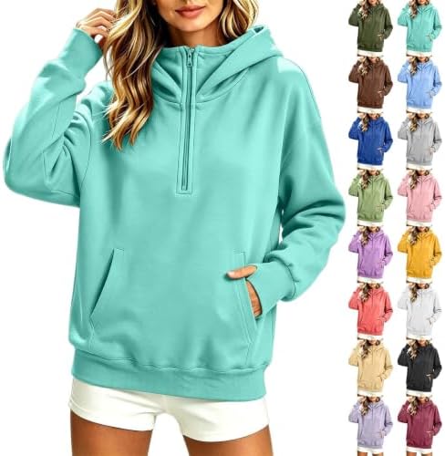 WWPPAION Half Zip Pullover Women With Hood Oversized Fleece Hoodie Fall Fashion Outfits Workout Sweatshirts Y2k Clothes 2026 Mint Green