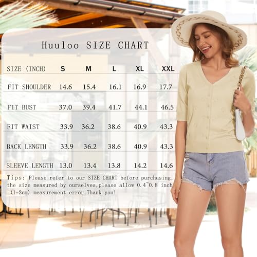 Image of Women's Short Sleeve V Neck Shrugs Button Down Knit Cropped Cardigan Sweater Tops