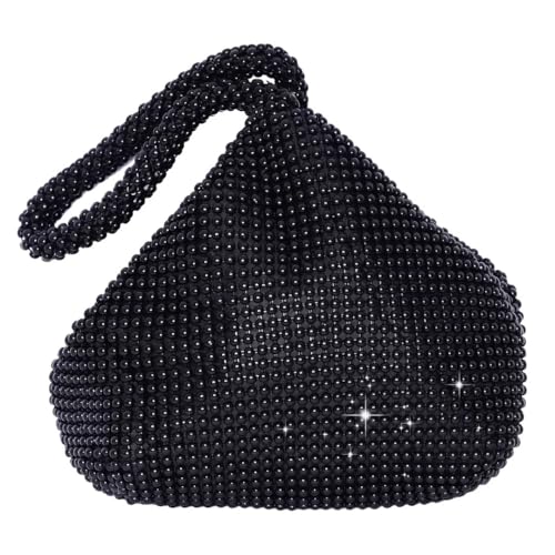 Bgfhna Mini Women's Beaded Clutch Evening Bags Small Beaded Triangle Clutch Bag Vintage Elegant Purse Black Double Opening and Closing for 1920s Party Prom Wedding