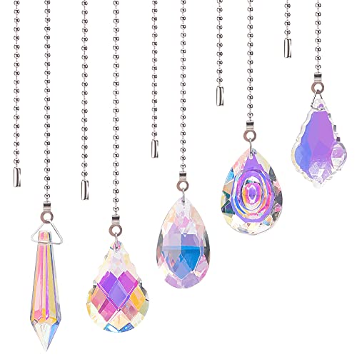 BENECREAT 5Pcs Glass Crystal Ceiling Fan Pull Chain Extenders, Colorful Hanging Suncatcher Floor...