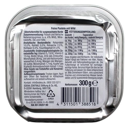 Herzstücke Feine Pastete mit Wild Hundefutter, 20er Pack (20 x 300g)