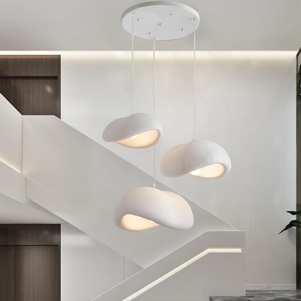 Wabi-Sabi Hängeleuchte Pendellampe E27 Moderner Japanischer Stil Höhenverstellbar Für Esstisch Esszimmer Wohnzimmer Schlafzimmer Küche Café Flur Weiß Vogelnest Design Kreativ Kronleuchter(30+40+