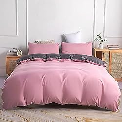 Fundas Nordicas Gris Y Rosa Jemiipee Juego de Funda Nordica 100% Microfibra Reversible Cama 105 Suave Fundas Nórdicas Color Sólido Funda Edredon 200x200 cm y 2 x Fundas de Almohada de 50x70 cm, Rosa Claro/Gris Oscuro