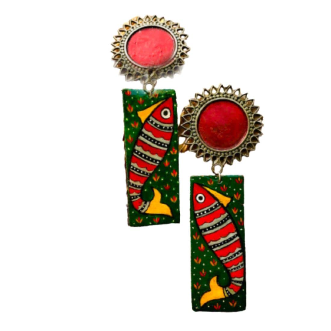 Butterfly Tree Fish Hand Painted Menakshi Earring Set (MRE)
