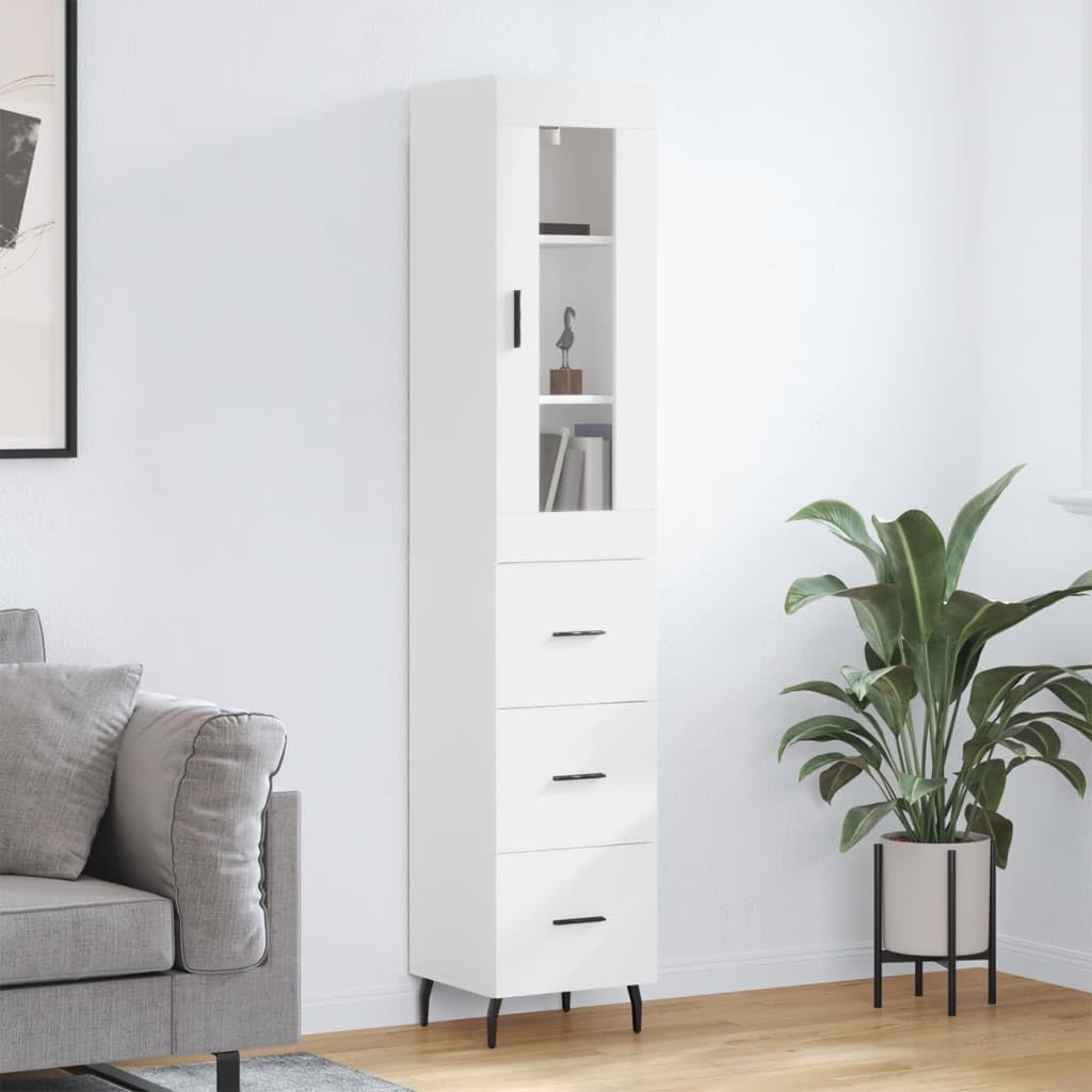 Gecheer Aparador, armario de columna, con vitrina, con 3 cajones, multicapa, blanco, 34,5 x 34 x 180 cm, aparador de entrada, mueble de columna que ahorra espacio, aparador con vitrina, modelo F