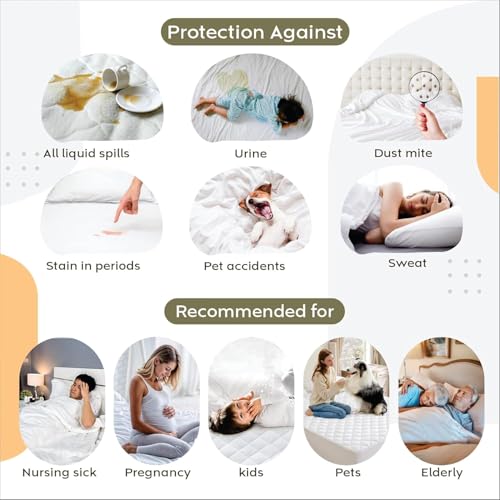 Image of BABYLEE Waterproof Cotton Quilted Mattress Protector Queen Size Breathable Hypoallergenic Noiseless Ultra Soft Fitted Bed Protector 78x60 inch Mattress /Bed Cover (Queen 78x60 inch | 6.5x5 ft, Beige)