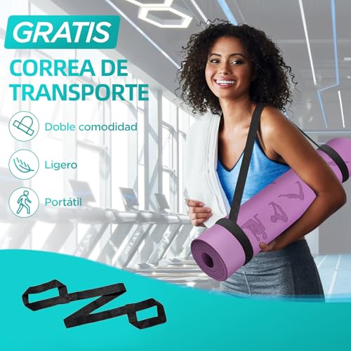 OUTDOUSE Esterilla Yoga,Esterilla Fitness Antideslizante,TPE Colchoneta Gimnasia, para Pilates,Deporte,Gimnasia,Estiramientos, Esterilla Deporte con bandolera 183x61cm - Imagen 6