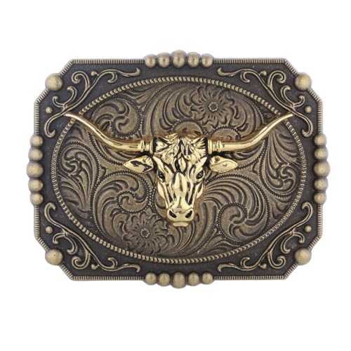Image of Turquoise Belt Buckle for Men Western Texas Longhorn Bull Rodeo Belt Buckle American Cowboy Chic Gift