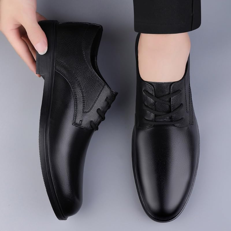 HOOENG Oxford Shoes for Men Lace Up Round Toe Leather Derby Shoes Block Heel Anti-Slip Slip Resistant Low Top Rubber Sole Business(Color:Black,Size:10)4