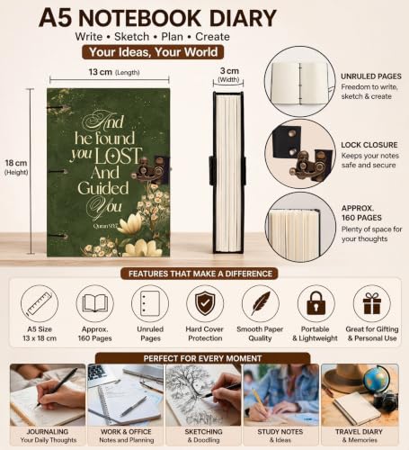 Image of Quran Verse Diary Notebook 7x5 Inch 160 Pages Unruled Journal for Writing