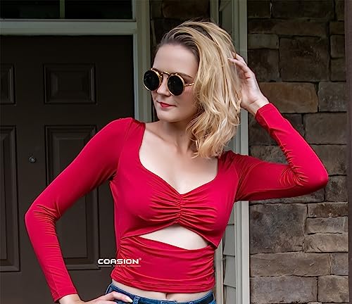 COASION Vintage Round Flip Up Sunglasses for Men Women Juniors Circle Steampunk Costume Glasses3