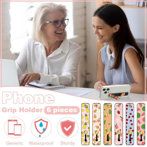 Image of Weewooday 6 Pieces Phone Grip Holder Cell Phone Grip Strap Telescopic Finger Strap Stand Universal Finger Kickstand for Most Smartphones(Retro Color,Fruit)