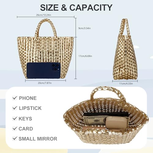 Image of YYW Woven Bag for Women, Shiny Leather Tote Bag, Small Basket Handbag Women Clutch Purse
