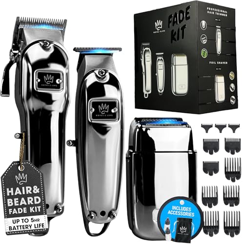 Royal Clips Hair and Beard Fade Kit – Professional Clipper, Trimmer & Foil Shaver Bundle for Men,...