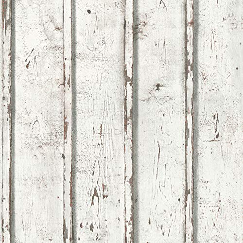 BRICOFLOR Papier peint effet vieux bois style bord de mer Tapisserie beige crème imitation bois Papier peint blanc rétro pour chambre à coucher