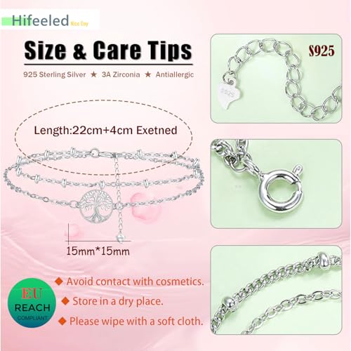 Tobilleras para mujer de plata de ley 925 ajustables para regalo especial 5