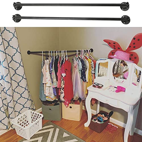 Myoyay Corner Garment Rod 34In 2 Pack Industrial Pipe Clothes Hanging Bar Angle Adjustable Wall Mounted Clothes Rack Black Space Saving Metal Dryer Rails #TOP3