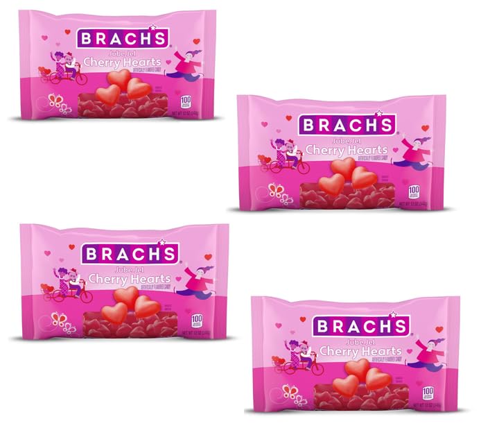 Brach’s Jube Jel Cherry Hearts - Pack of 4 - Classic and Delicious Valentine's Candy - Perfect for Sharing with Friends and Family