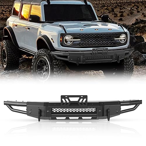 Hawkley Bronco Front Modular Bumper for Ford Bronco 2021 2022 2023 2024 2025 2026 2/4-Door (Exclude Bronco Sport & Raptor), Off-Road Bumper with D-Ring Mounts | Winch Plate | License Plate Bracket
