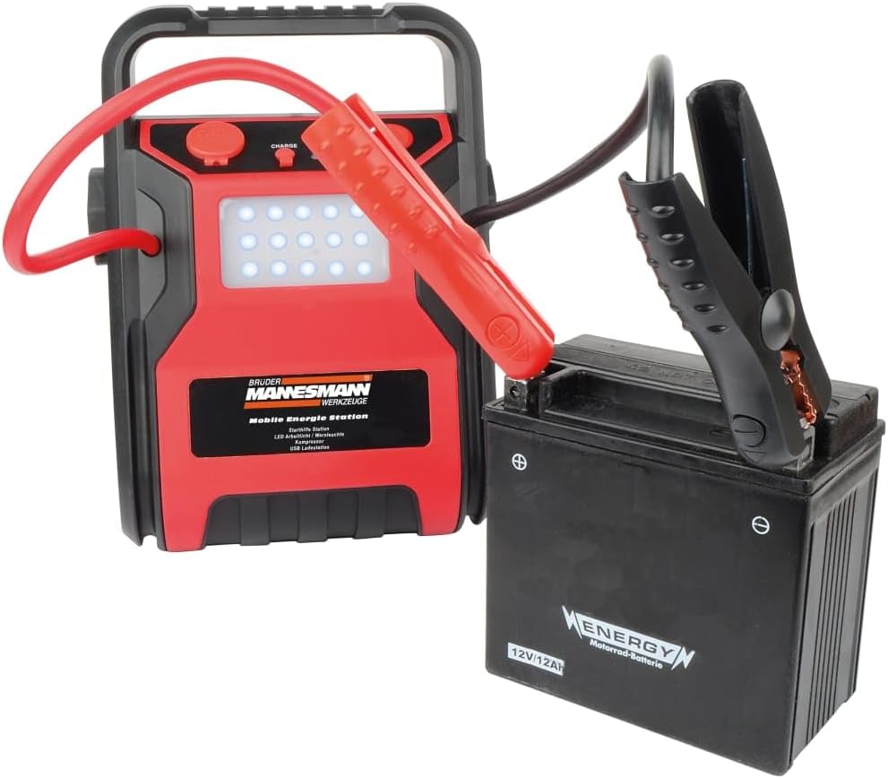 Brüder Mannesmann M01771 connected to a car battery for jump starting