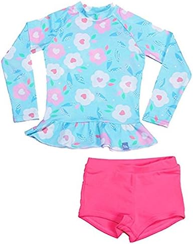 Jojobaby Baby Girls Kids 2 Piece Long Sleeve Floral UV Sun Protection Rash Guards Swimsuit Bathing Suit UPF50+ (XL(5-6 Years), Style A)