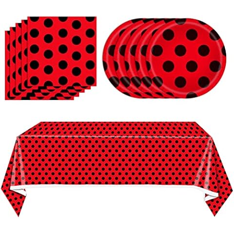 41PCS Ladybug Birthday Party Decorations Bug Party Decorations Red and Black Birthday Party Tableware Set Red Black Party Paper Plates Napkins Tablecloth For Boys Girls Baby Shower Party Supplies Cover