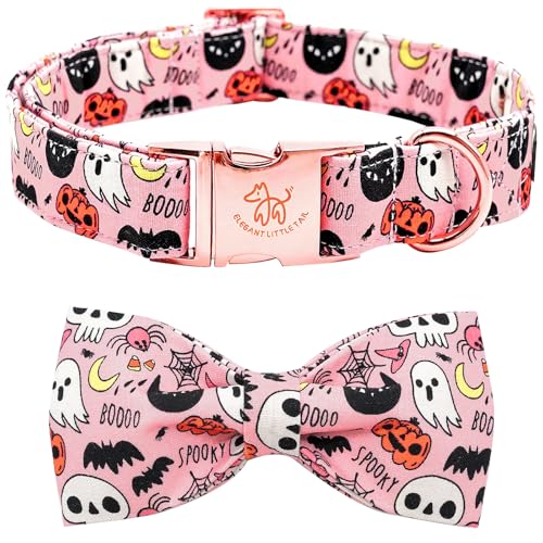 Elegant little tail Dog Collar with Bow - Halloween Pet Collar Halloween Pumpkin Bow Girl Boy Pet Collars Soft Dog Bowtie Collars for Small Medium Large Dogs