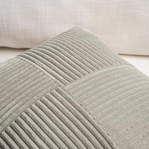Image of Fancy Homi Set of 2 Neutral Grey Boho Long Lumbar Body Decorative Throw Pillow Cover 14x36 Inch for Bed Couch Bedroom Bench, Soft Patchwork Corduroy Textured Pillow Case, Rustic Farmhouse Room Decor