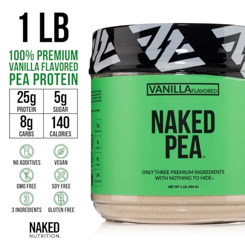 Image of NAKED Vanilla Pea Protein Isolate from North American Farms, Only 3 Ingredients, Vanilla Vegan Protein, Gluten-Free, Soy Free, GMO Free - 1LB (Pack of 2)
