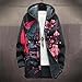 domirica Long Hooded Cardigan Men Japanese Oni Mask Print Open Front Long Sleeve Zip Up Hoodies With Pockets Pattern Sherpa Fleece Lined Warm 2024 Fall Fashion Novelty Lightweight Coat,S